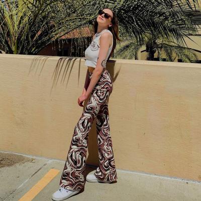 China Anti-pilling 2021 Wholesale color High-waist contrast printing water vortex ripple women's Straight-leg slim pants for sale