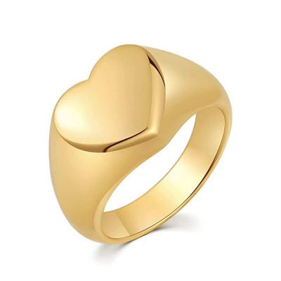 China CLASSIC 2022 High End Wholesale Custom Non Tarnish Free Waterproof Jewelry 18K Gold Plated Stainless Steel Big Seal Chunky Heart Ring for sale