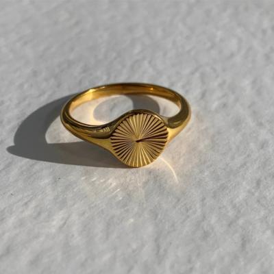 China 2022 CLASSIC Wholesale High Quality Women's 18K Gold Plated Stainless Steel Jewelry Sunflower Sun Burst Sunburst Texture Rings for sale