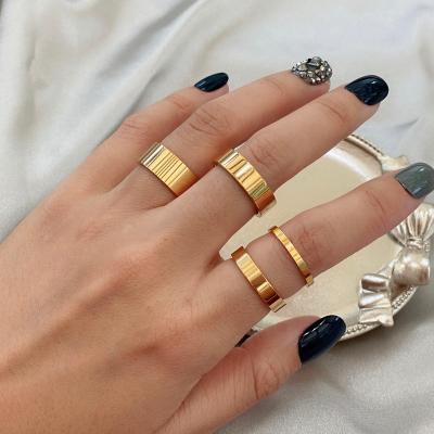 China Tasty BOHEMIA Stainless Steel 18k Gold Plated Band Stacking Ring Thick Couple Statement Ring Women Men for sale