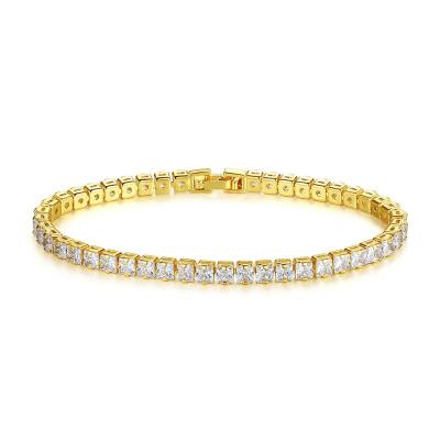 China 2022 CLASSIC Fashion 3mm Square Cut Tennis Bracelet Real Clear CZ Stone Gold Plating Women Jewelry for sale