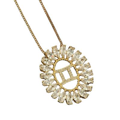 China Wholesale High Quality Environmentally Friendly Fashion Copper Gold Plated Zircon Insert Sign Pendant Necklace for sale