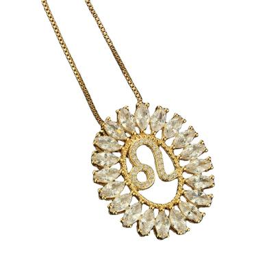 China Environmentally Friendly Twelve Counter Tellations Hot Copper Zircon Gold Plated Round Pendant Jewelry Necklaces For Man Women for sale