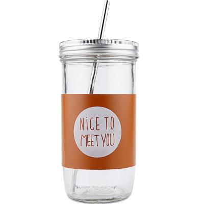 China Viable Custom Logo Personalized Straw 650ml Mason Jar With Lid And for sale