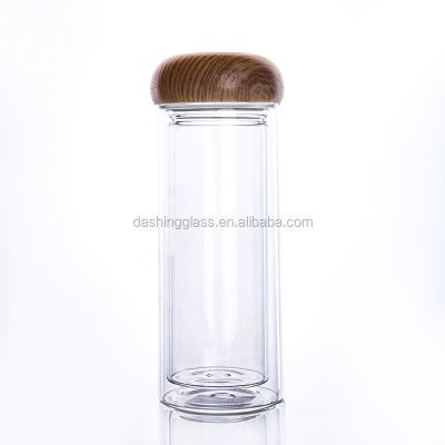 China Double Wall High Borosilicate Glass Water Bottle Eco - Friendly Sustainable With Bamboo Style Lid for sale