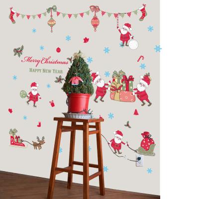 China Winter Elemet Party Decals Kids Room Santa Claus Furniture Window Sticker Christmas Reindeer Christmas Present Wall Sticker for sale