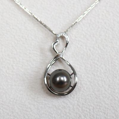 China CLASSIC Wholesale Natural Black Pearl Pendant, Flexible 925 Silver Length Chain, High Luster, Clean Surface, Round for sale