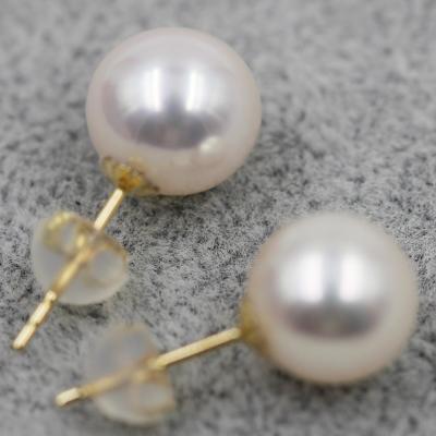 China CLASSIC Wholesale Natural Pearl Earring, Round, Flaw Free, High Luster, 18K Gold Fittings for sale