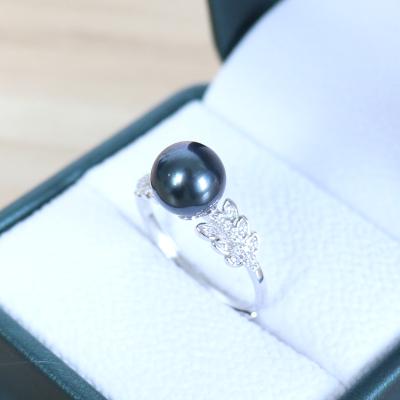 China CLASSIC natural tahitian adjustable pearl ring, high luster, round shape, very clean surface, 925 silver mountings, flexible size for sale