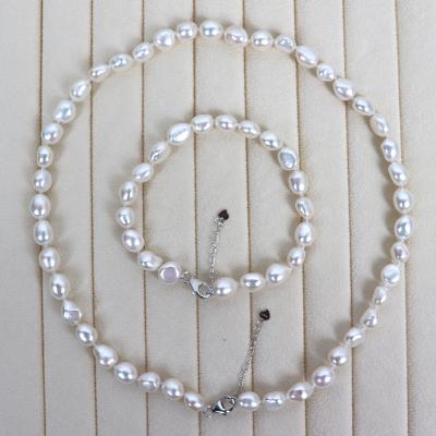 China Wholesale CLASSIC Natural Baroque Freshwater Pearl Necklace Set, Good Luster, Slight Flaw, Adjustable Length for sale