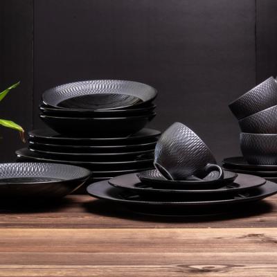 China Sustainable PITO HoReCa Black 16pcs Dishes Dinnerware Sets For Restaurant Porcelain for sale