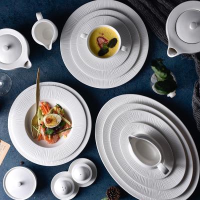 China Sustainable Wholesale Table Setting Porcelain Ceramics Dining Dishes Set White Western Dinnerware Dinnerware for sale