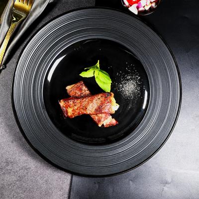 China Sustainable Restaurant Porcelain Dinner Plates Ceramic Dishes And Modern Sourcing Black Matte Dishes for sale