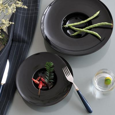 China Viable PITO HoReCa Design Soup Bowl Korean Korean Dishes For Party Black Porcelain Elegant Dish Unique Dinner Dish for sale