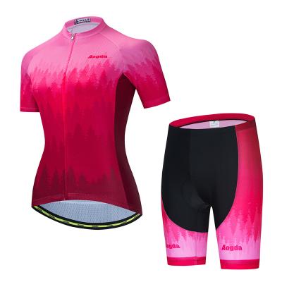 China 2022 Aogda Breathable Pink Recycles Set Quick Dry Women Cycling Apparel Wholesale Recycling Jersey With Affordable for sale