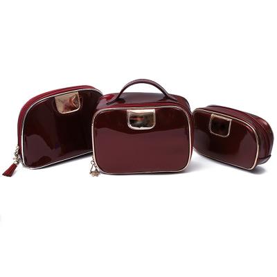 China Fashion Factory Wholesale Cheaper Women Travel 5 Pieces Red Leather Bag Set Cosmetic Case for sale