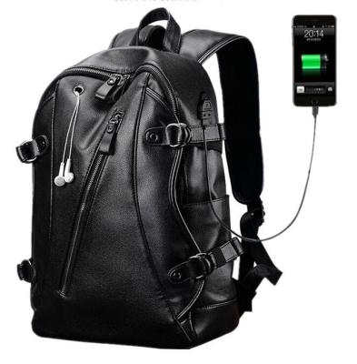 China With USB Dropshipping Popular PU Man Large Capacity Backpack Fashion Travel Leather Backpack With Earphone Hole for sale