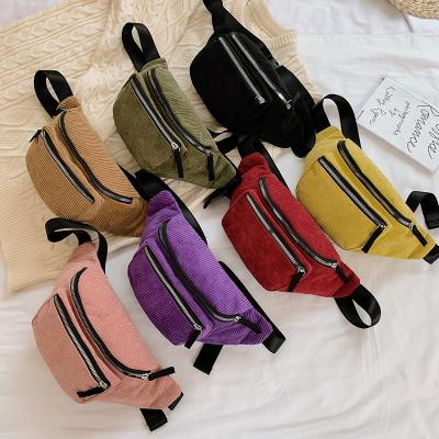 China Fasion 2021 Customized Size Corduroy Adjustable Fanny Pack Waist Crossbody Bag For Women Girls for sale