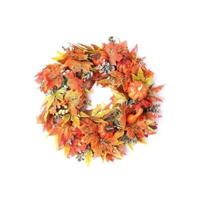 China Minimalist Maple Leaf Door Hang European Style Pumpkin Maple Leaf Wreath Artificial Halloween Decorations Garland Wedding for sale