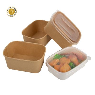 China Wholesale Disposable Restaurant Take Out Disposable Paper Square Food Rectangle Packing Bowl Bottom Salad Bowl With Lid for sale