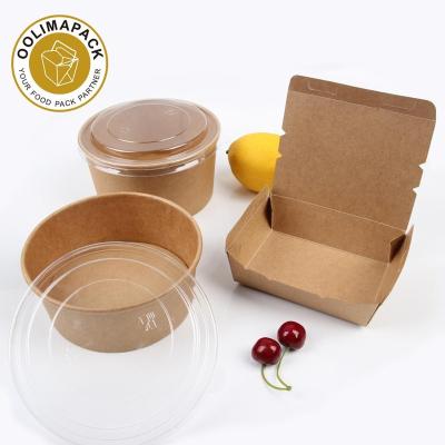 China Recyclable Disposable Fruit Salad Container With Dome Lid Paper Salad Bowl To Go With Cover for sale