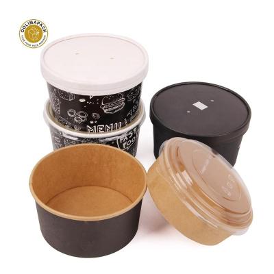 China Disposable Compostable Paper Food Packaging 500-1300ml Biodegradable Salad Bowl With PET Lid for sale