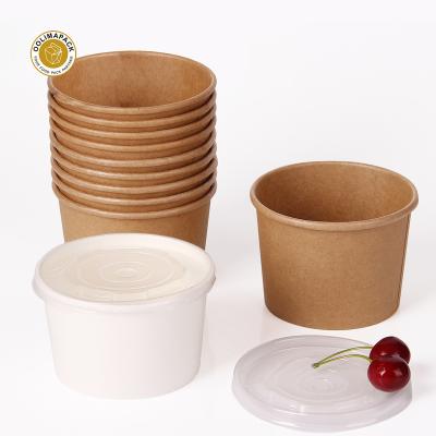 China 16oz Disposable Brown Paper Soup Cup With Lid, 26oz Paper Cups And Lids, Soup Cup With PP Lid for sale