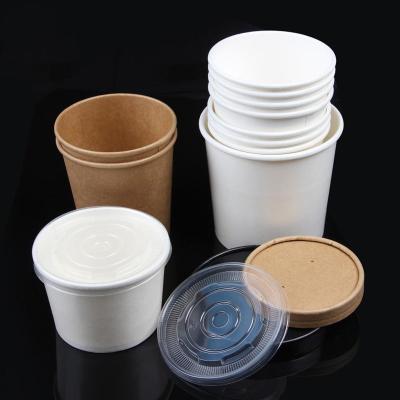 China Disposable Soup and Frozen Dessert Ice Cream Container with Vented Flat Lid 12oz Take Out Cup with Lid for Soup and Ice Cream for sale