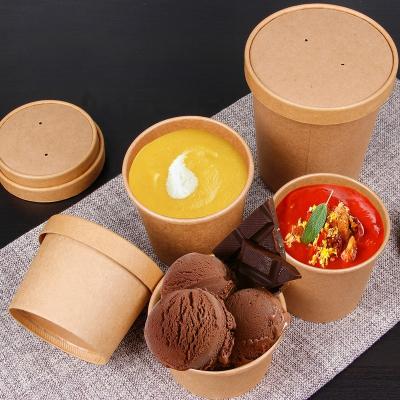 China Disposable Disposable Kraft Paper Soup Cup With Paper Lid for sale