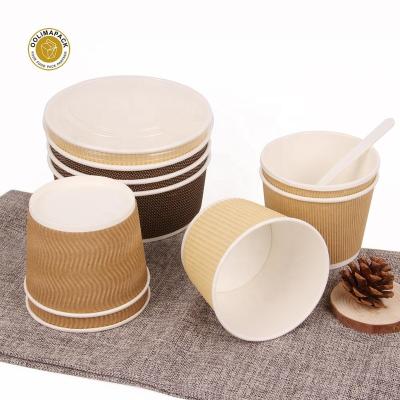 China Biodegradable 380ml, 520ml, 720ml, 998ml, 1090ml PLA Liner Ripple Wall Wrapping Paper Noodle Soup Hot Bowl With PP Lid Cover for sale