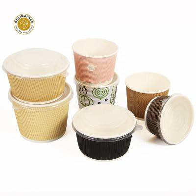 China Double Ripple Biodegradable Round Paper Soup Bowl Environmentally Friendly Disposable Wall Bowl With Lid for sale