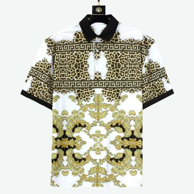 China Bold Design Anti-pilling Luxury Printed Flat Knit Collar Three Front Button Baroque Polo Shirt For Men for sale