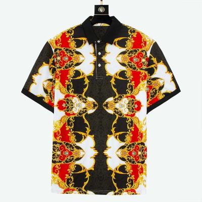 China Anti-pilling Luxury Print Luxury Prom Flat Knit Collar Three Front Button Floral Greek Pattern Polo Shirt For Men Baroque for sale