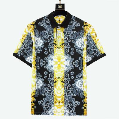 China Bold Design Anti-pilling Luxury Printed Flat Knit Collar Three Front Button Baroque Polo Shirt For Men for sale