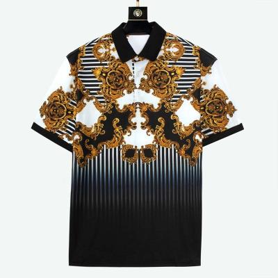 China Bold Design Anti-pilling Luxury Printed Flat Knit Collar Three Front Button Baroque Polo Shirt For Men for sale