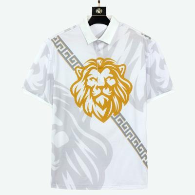 China Anti-pilling Bold Design Flat Knit Collar Three Front Button Lion Printed Baroque Polo Shirt For Men for sale