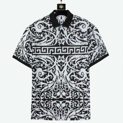 China Anti-pilling Classic Design Flat Knit Collar Three Front Button Greek Pattern Baroque Polo Shirt For Men for sale