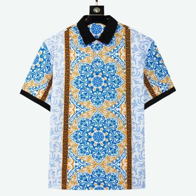 China Anti-pilling Luxury Print Luxury Prom Flat Knit Collar Three Front Button Floral Greek Pattern Polo Shirt For Men Baroque for sale