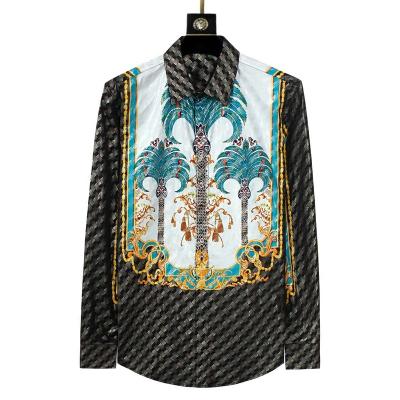 China Luxury Printed Metallic Palm Sleeve Button-up Anti-pilling Stylish Design Long Sleeve Shirt For Men for sale