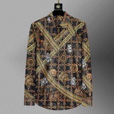 China Bold design anti-pilling luxury gold metallic printed chain printed baroque long sleeve shirt for men for sale