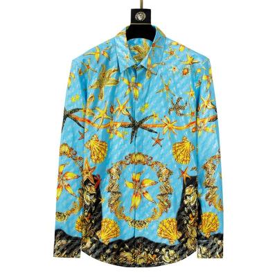 China Factory Supply Custom Art Fashion Hawaiian Print Anti-pilling Mens Long Sleeve Polyester Shirt for sale