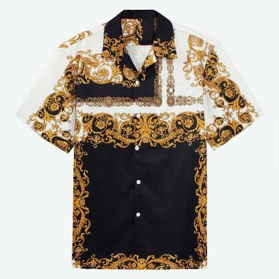 China Bold Design Anti-Pilling Camp Luxury Collar Collar Textured Fabric Baroque Short Sleeve Shirt For Men for sale