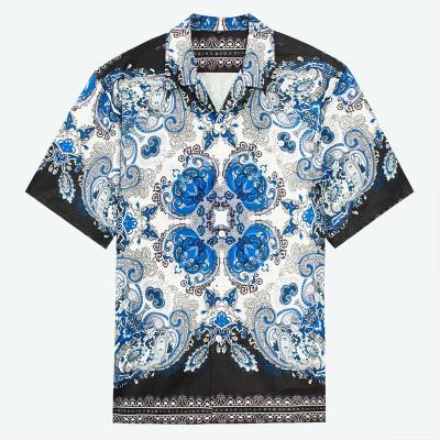 China Classic Camp Collar Design Anti-Pilling Greek Pattern Textured Fabric Baroque Short Sleeve Shirt For Men for sale