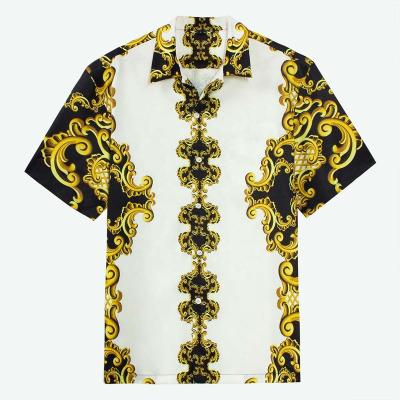 China Anti-Pilling Camp Luxury Printed Collar Bold Design Textured Fabric Baroque Short Sleeve Shirt For Men for sale