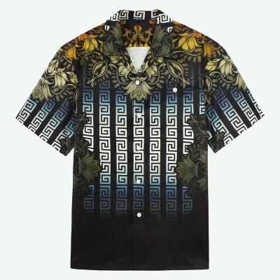 China Anti-pilling Classic Stylish Design Camp Collar Textured Graceful Sleeve Shirt Glory Meander Printed Baroque Cloth Shorts For Men for sale