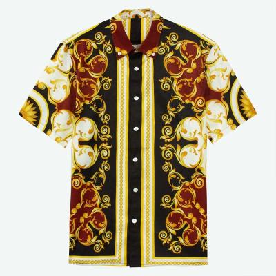 China Luxury Printed Anti-pilling Classic Design Buttoned Greek Pattern Textured Fabric Baroque Short Sleeve Shirt For Men for sale