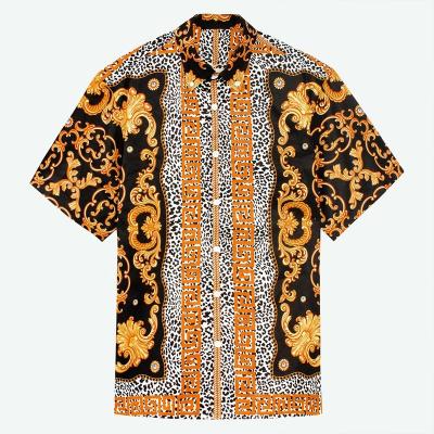 China Bold design anti-pilling fabric luxury printed buttoned textured leopard printed baroque short sleeve shirt for men for sale