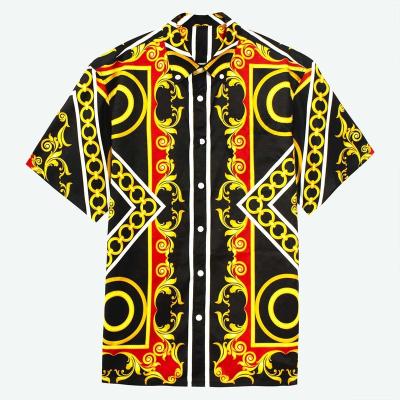 China Bold design anti-pilling luxury printed buttoned Greek pattern textured fabric baroque short sleeve shirt for men for sale