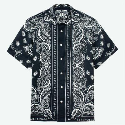 China Anti Pilling Buttoned Greek Pattern Classic Stylish Design Textured Fabric Printed Short Sleeve Shirt For Men for sale