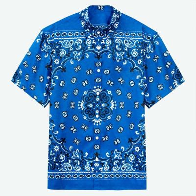 China Anti-pilling Buttoned Greek Pattern Stylish Design Textured Fabric Stylish Ease Printed Short Sleeve Shirt For Men for sale